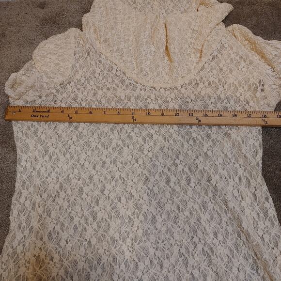 Cache Vintage Size Large L Stretchy See Through Lace Dress Ivory Light Sheer - Picture 7 of 9